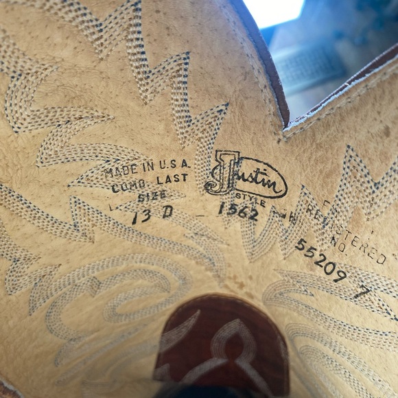 JUSTIN Western Cowboy Marble Brown Leather Boots Style # 1562 SZ 13D - Picture 8 of 9